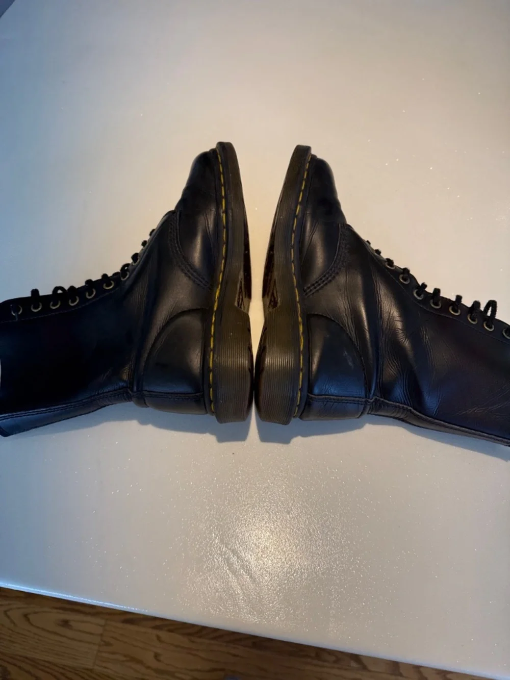 Doc Marten Black Leather Lace-Up Combat Boots with Yellow Stitching 8 - Picture 8 of 15